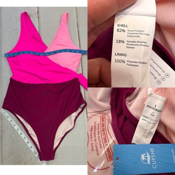 NWT Women's One Piece Swimsuit Wrap Color Block Tie Side Bathing Suit SIZE LARGE - Picture 17 of 17